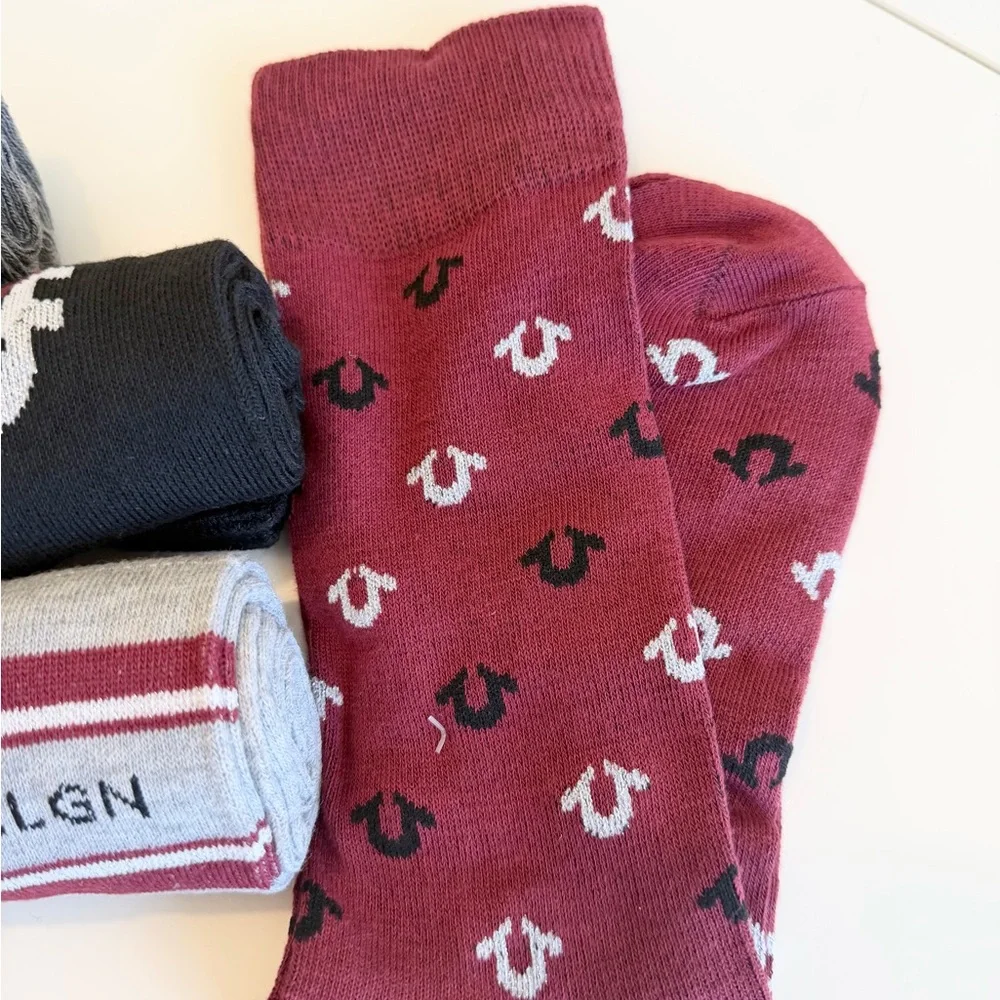 True Religion 6-Pack Crew Socks with silver threads for shoe size 8-12.5 NWT